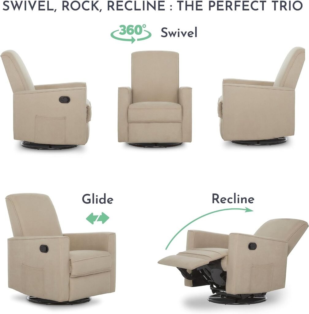 Evolur Raleigh Upholstered Plush Seating Glider Swivel, Recliner, Glider For Nursery In Misty Grey, Greenguard Gold Certified, Modern Nursery Recliner, Environmentally Conscious Glider