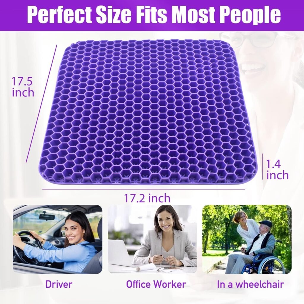 Extra Large Gel Seat Cushion for Long Sitting Double Thick Gel Seat Cushion with Cover Gel Cushion for Pressure Sores Breathable Honeycomb Cushion for Office Chair Wheelchair to Relief Sciatica