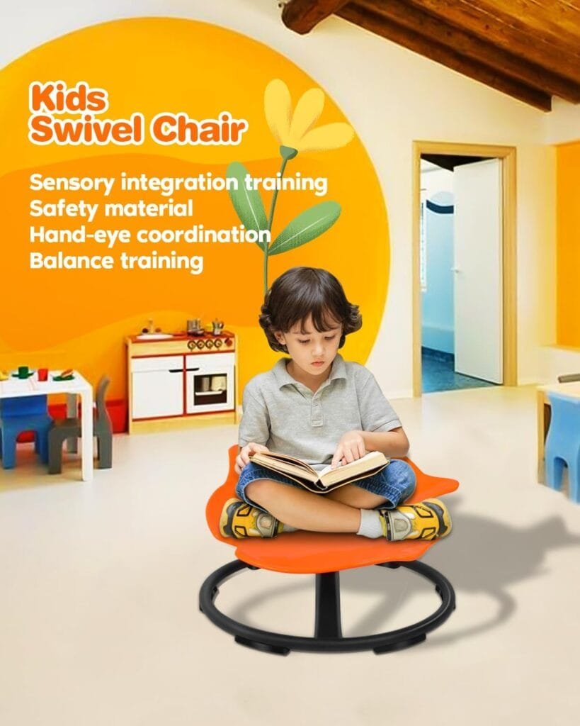 FAHKNS Carousel Spin Sensory Chair for Kids, Body Balance Physical Therapy Equipment Sit and Spin Swivel Chair,Sensory Toy Chair Indoor Outdoor Play Aged 2-10 Size 9’’DX22.8’’W X11.8’’H