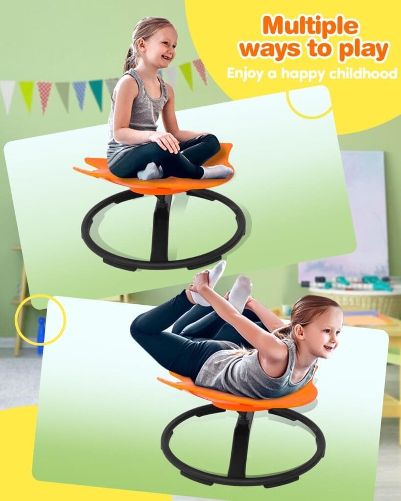 FAHKNS Carousel Spin Sensory Chair for Kids, Body Balance Physical Therapy Equipment Sit and Spin Swivel Chair,Sensory Toy Chair Indoor Outdoor Play Aged 2-10 Size 9’’DX22.8’’W X11.8’’H