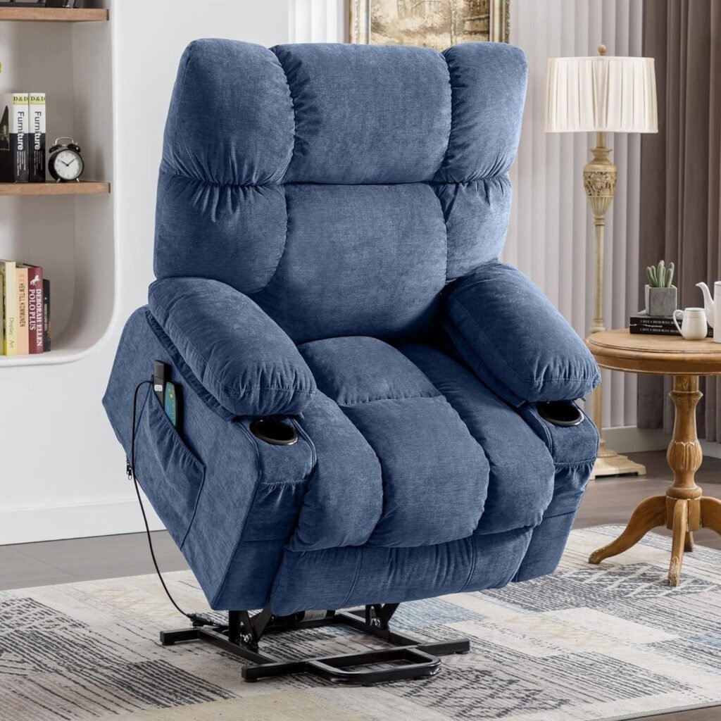 Fantasylab Recliner Chair Power Lift Chair Power Lift Recliner Chairs with Heat and Massage, 2 Side Pocket, USB Port for Elderly, Blue