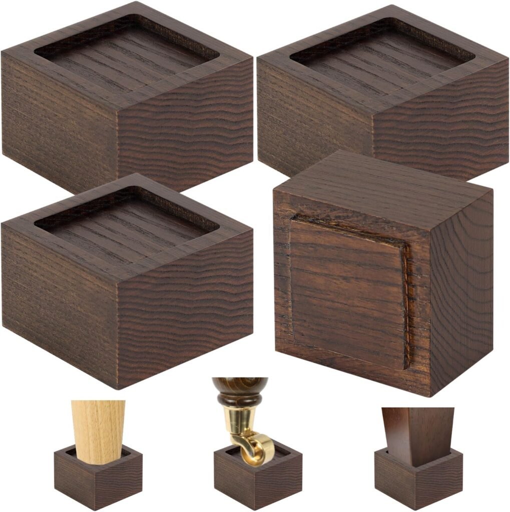 FASONLA Bed Risers (Set of 4) Furniture Risers Lifts Height 2, Oak Solid Wood Risers for Bed, Furniture, Table, Sofa, Chair Risers with Non-Slip Recessed Hole (4pcs-2 Hight-Walnut Color)