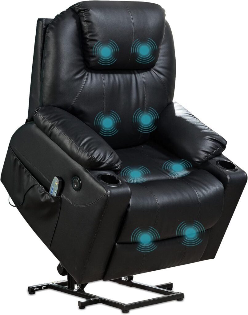 FDW Lift Chair for Elderly Electric Recliner Power Recliner Massage Chair with Heat and Massage,Side Pockets ,USB Ports for Home Living Room,Black