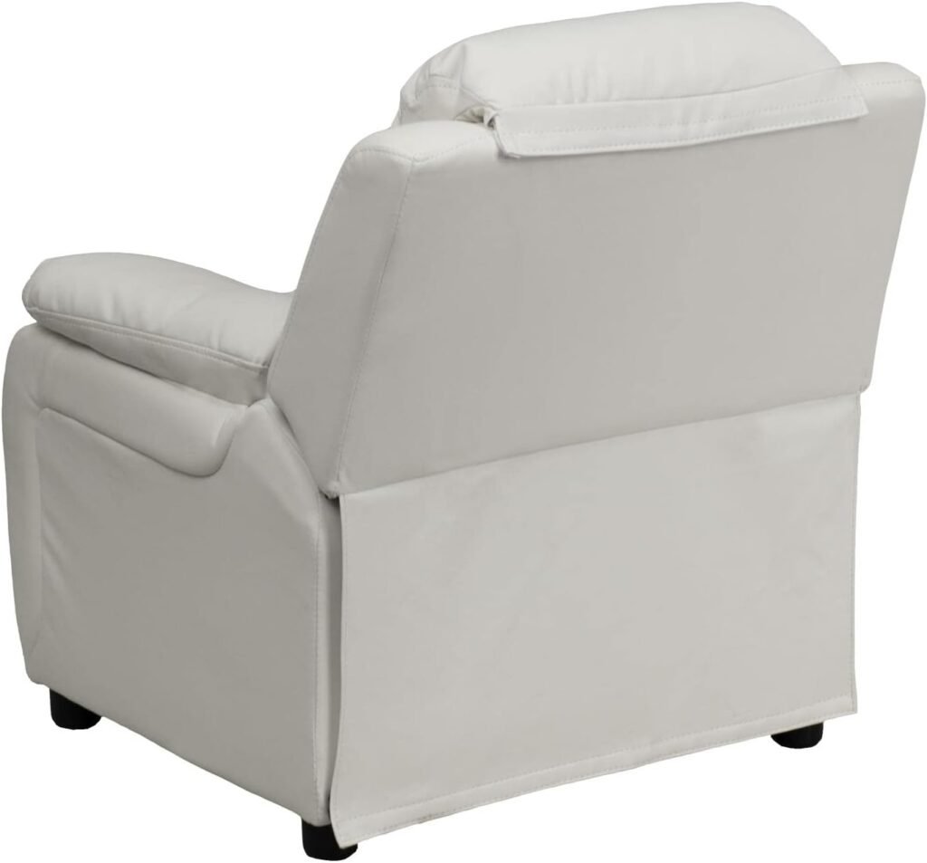 Flash Furniture Charlie Vinyl Kids Recliner with Flip-Up Storage Arms and Safety Recline, Contemporary Reclining Chair for Kids, Supports up to 90 lbs., White