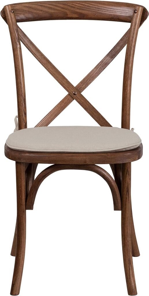 Flash Furniture HERCULES Series Stackable Pecan Wood Cross Back Chair with Cushion