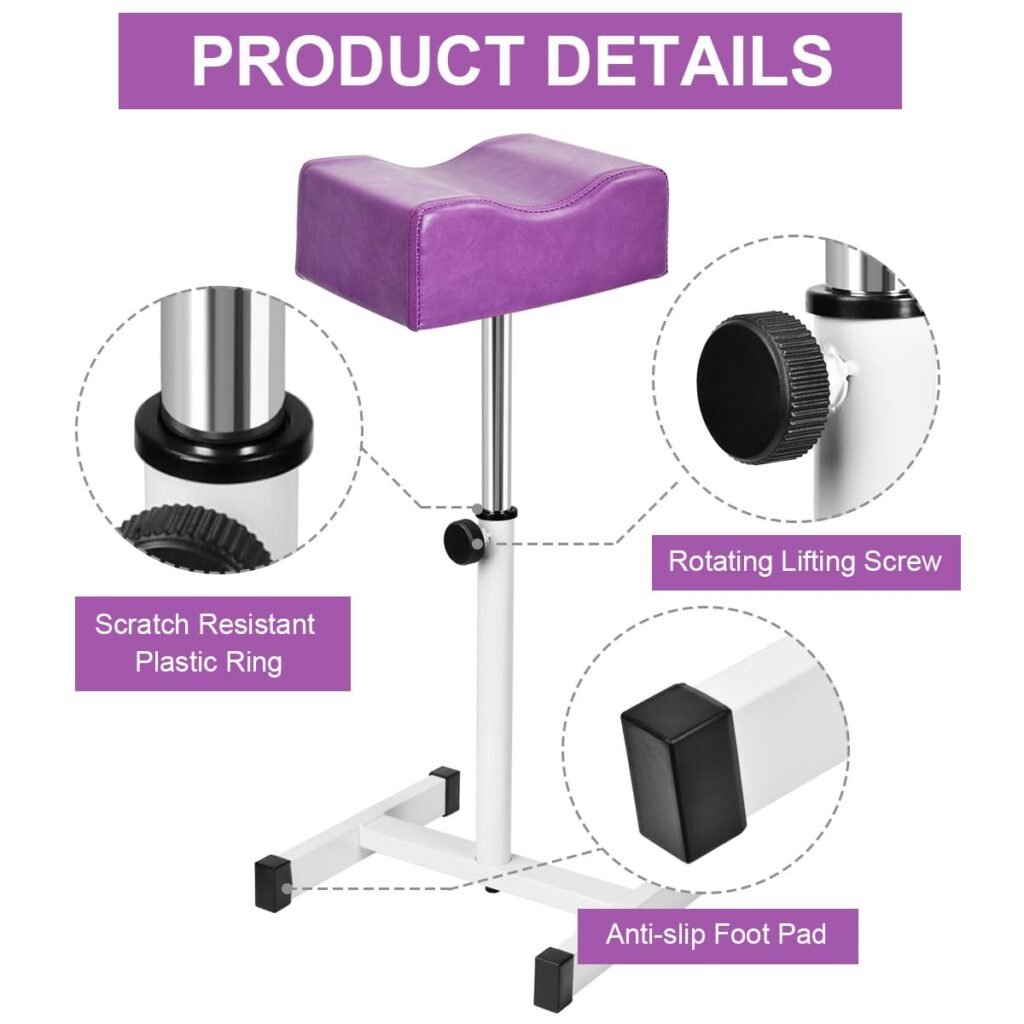 FLOLXNB Pedicure Manicure Footrest, Foot Massage Manicure Nail Beauty Stool Stand, Adjustable Height Footstool for Home Beauty Salon Spa Tattoo (Purple)