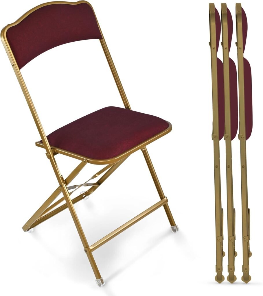 Folding Chairs with Padded Seats 4 Pack - Foldable Chair with Heavy-Duty Steel Frame, Elegant Party Bridge Chairs, Metal Folding Chair for Outside, Home, Office, Indoor Outdoor Events - Gold/Burgundy