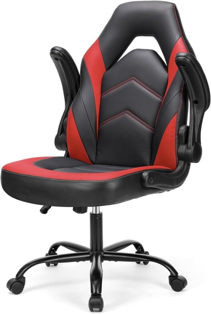 Gaming Chair, Ergonomic Office Chair High Back Computer Desk Chair with Lumbar Support and Flip-up Armrests, Height Adjustable Swivel Rolling Chair with Wheels for Adults