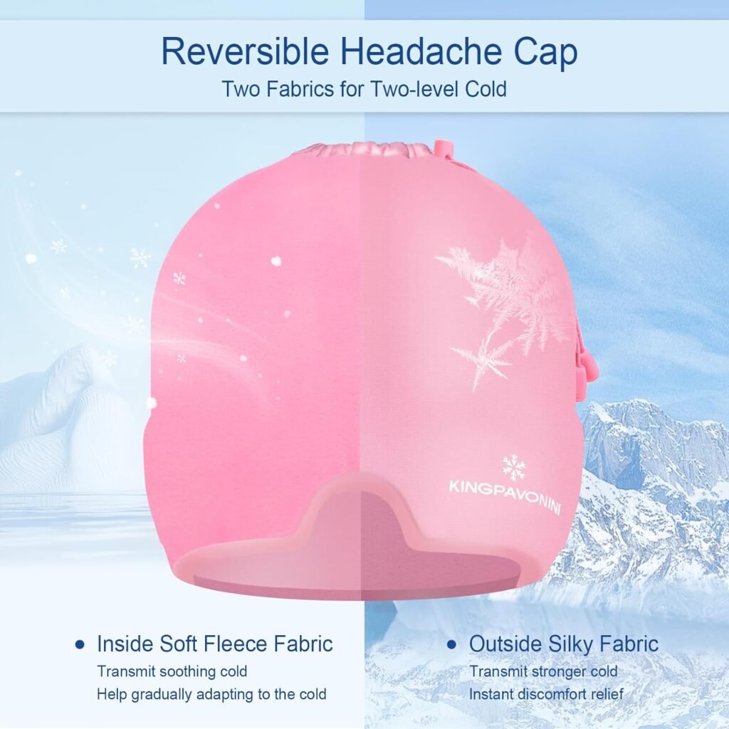 Gel Ice Migraine Headache Relief Cap, Adjustable Headache Cap Migraine with Drawstring Fits All Heads, Cold Compression Migraine Relief Cap for Tension, Stress, Sinus, Puffy Eyes, Hot/Cold Therapy