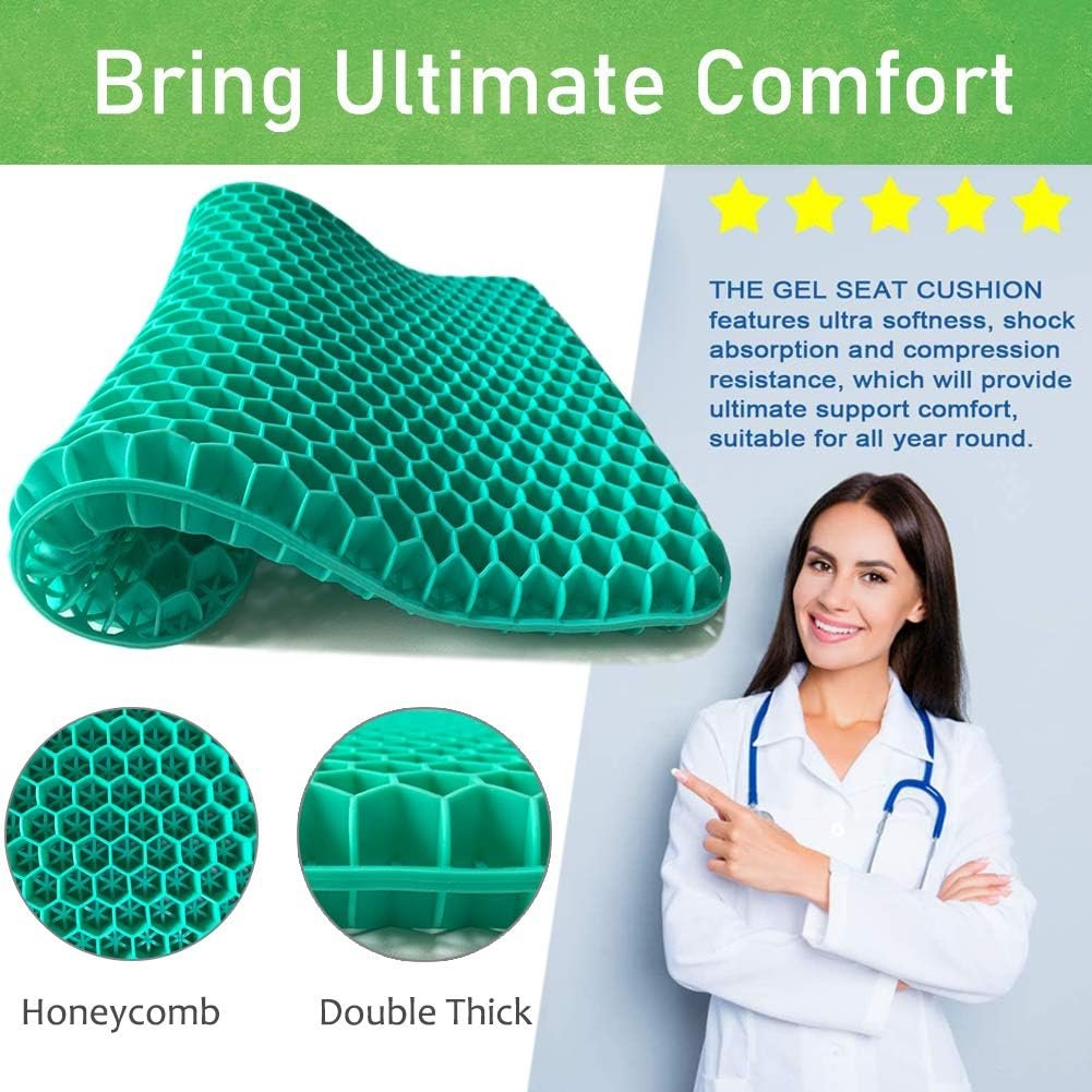 Gel Seat Cushion for Pressure Relief, Egg Sitting Gel Flex Cushion with Non-Slip Cover, Ventilation Breathable Honeycomb Egg Gel Cushion for Home Office Chairs Car Seat Wheelchairs (Green)