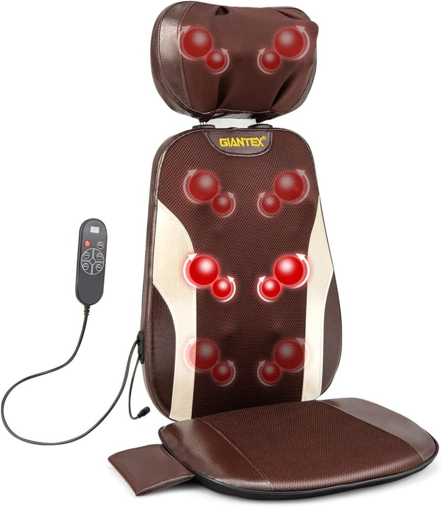 Giantex Back Massager Chair Pad - Chair Massager with Adjustable Neck Pillow, 3 Speeds  3-Level Timer, Rolling Shiatsu Massager Seat Cushion for Shoulder, Neck, Back, Home Office Massage Seat, Brown