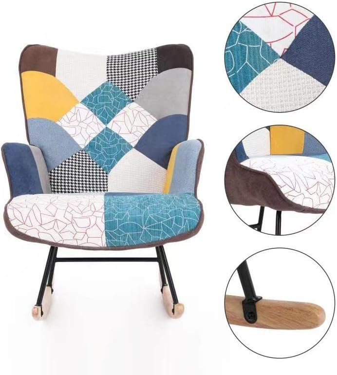 Goujxcy Rocking Chair, Upholstered Accent Rocker Chair for Baby Nursery, Comfy Side Armchair for Living Room and Bedroom (Colorful)