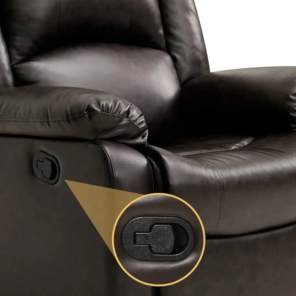 Grey Leather Recliner Chairs, Manual Recliner with Overstuffed Back and Arms for Adults, Living Room Chair, Lounge Chair with Upholstered Seat, Comfy Single Sofa Chair (Dark Grey) Grey Leather Recliner Chairs, Manual Recliner with Overstuffed Back and Arms for Adults, Living Room Chair, Lounge Chair with Upholstered Seat, Comfy Single Sofa Chair (Dark Grey)
