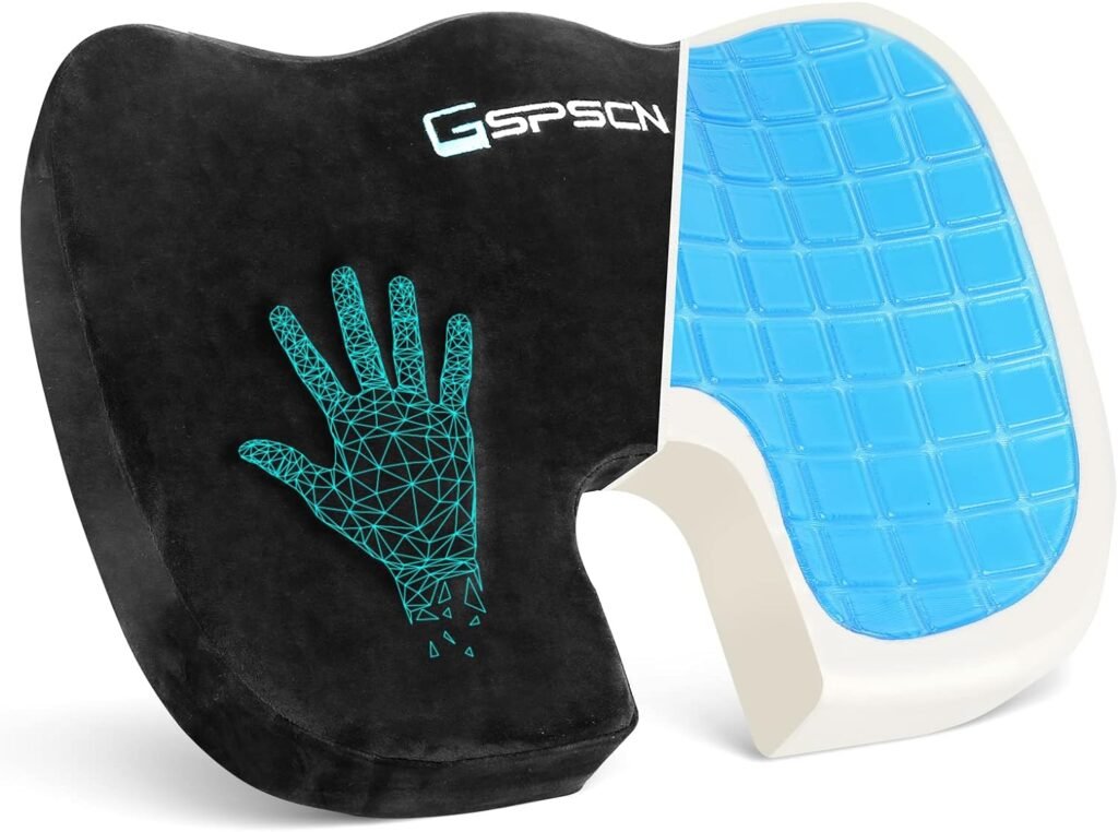 GSPSCN Gel Memory Foam Ergonomic Seat Cushion,Non-Slip Orthopedic Cushion with Cooling Gel Pad Pillow for Sciatica Coccyx Tailbone  Lower Back Pain Relief - Office Chairs,Computer Desk Chair