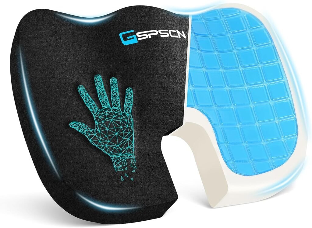 GSPSCN Gel Memory Foam Ergonomic Seat Cushion,Non-Slip Orthopedic Cushion with Cooling Gel Pad Pillow for Sciatica Coccyx Tailbone  Lower Back Pain Relief - Office Chairs,Computer Desk Chair