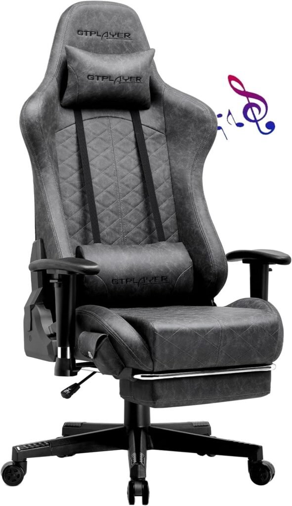 GTPLAYER Gaming Chair with Footrest and Bluetooth Speakers (Black)