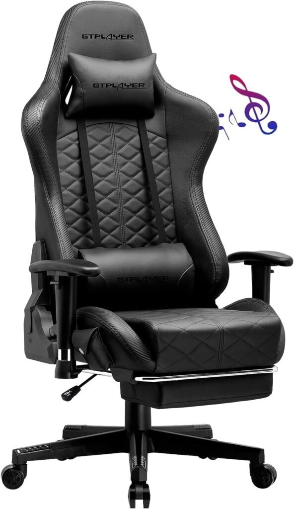 GTPLAYER Gaming Chair with Footrest and Bluetooth Speakers (Black)