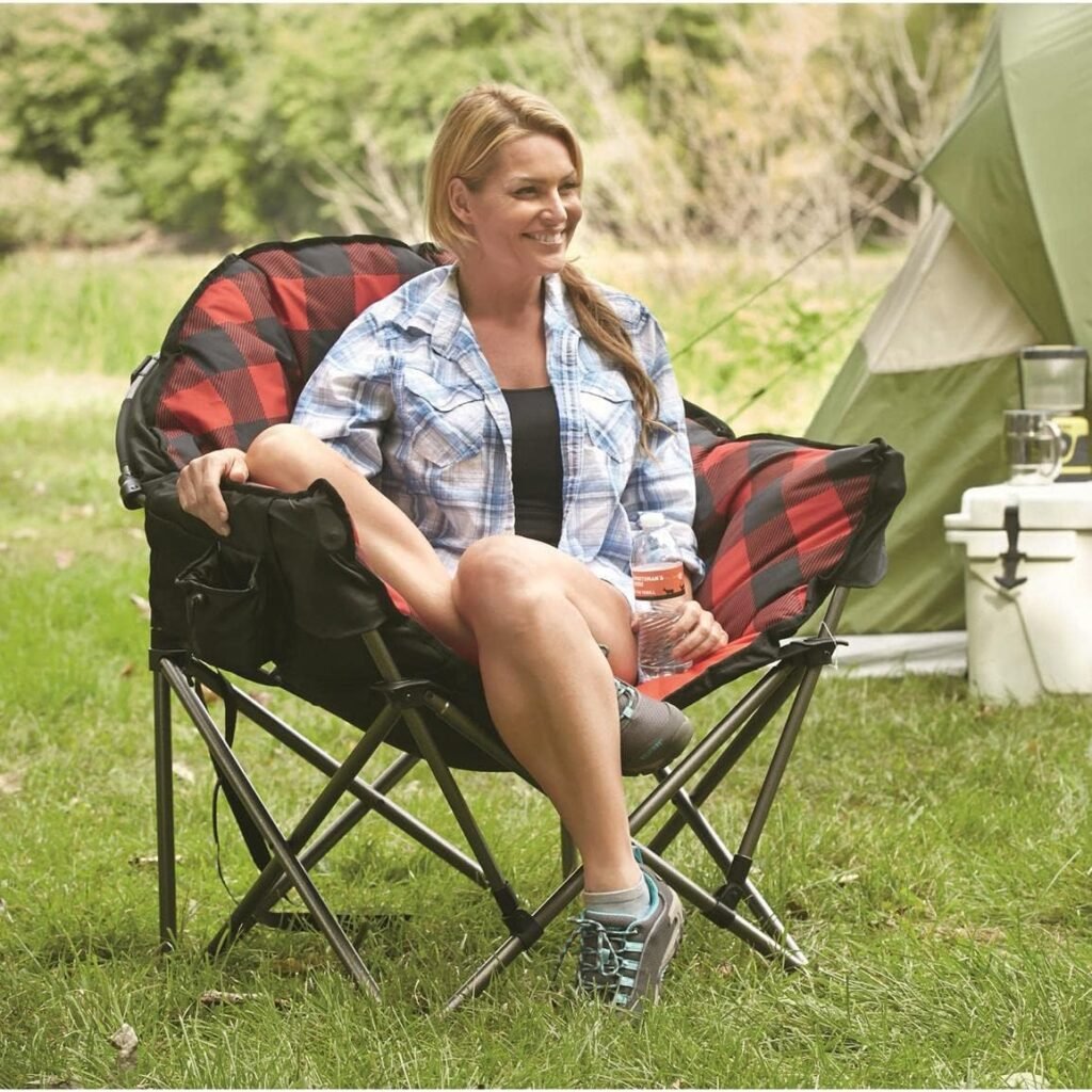 Guide Gear Club Camping Chair, Oversized, Portable, Folding with Padded Seats, 500-lb. Capacity, Red Plaid