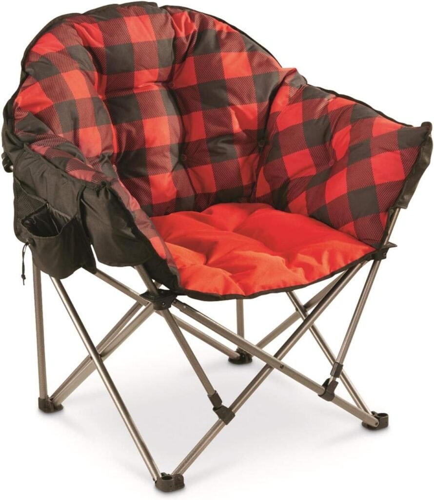 Guide Gear Club Camping Chair, Oversized, Portable, Folding with Padded Seats, 500-lb. Capacity, Red Plaid