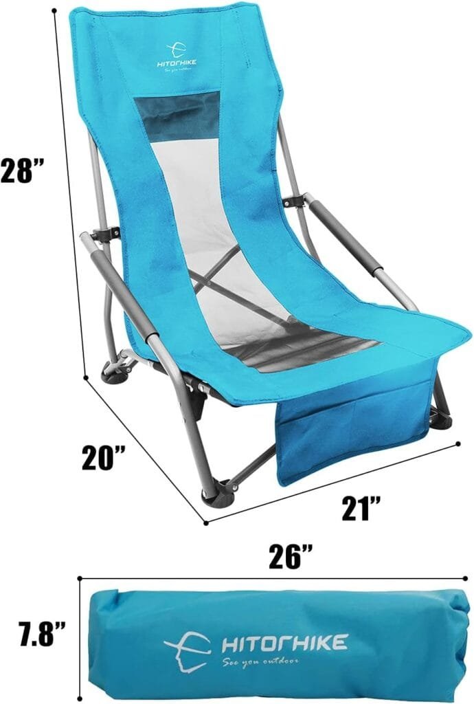 HITORHIKE Low Sling Beach Camping Concert Folding Chair with Armrests and Breathable Nylon Mesh Back Compact and Sturdy Chair