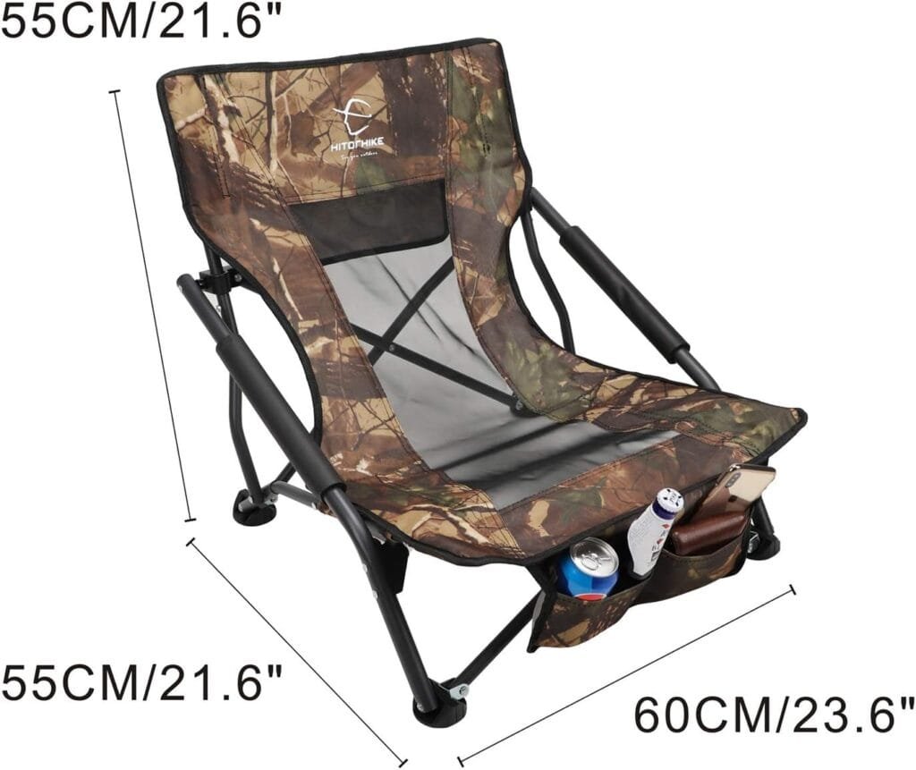 HITORHIKE Low Sling Beach Camping Concert Folding Chair with Armrests and Breathable Nylon Mesh Back Compact and Sturdy Chair