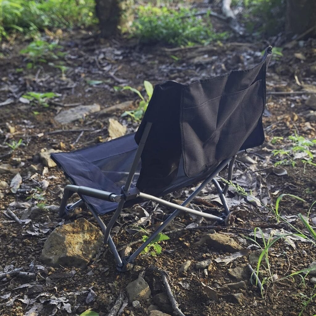 HITORHIKE Low Sling Beach Camping Concert Folding Chair with Armrests and Breathable Nylon Mesh Back Compact and Sturdy Chair