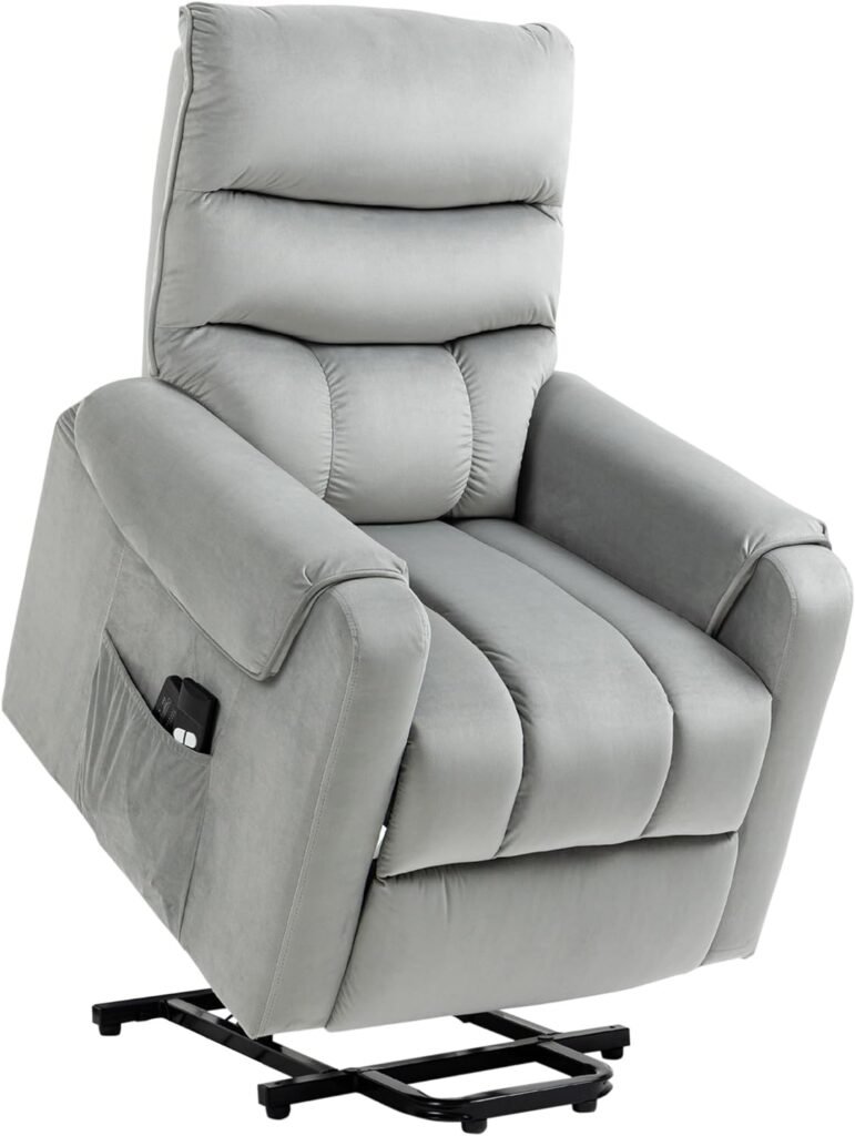 HOMCOM Power Lift Chair, Velvet Touch Upholstered Recliner Chair for Elderly with Vibration Massage, Remote Control, Side Pockets, Grey