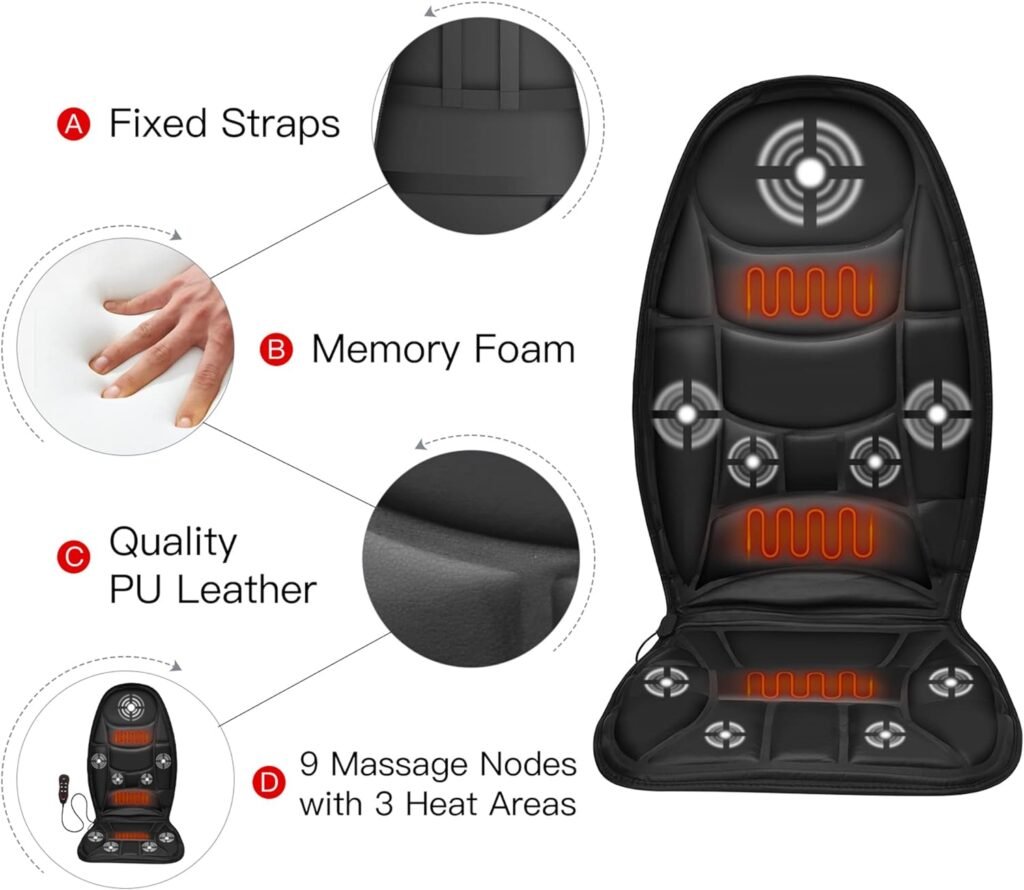 Homesnew Shiatsu Neck and Back Massager with Heat, Heated Massage Chair Pad for Full Back Massage with 9 Vibration Motor and 3 Graphene Heating, Suitable for Home and Office Chair