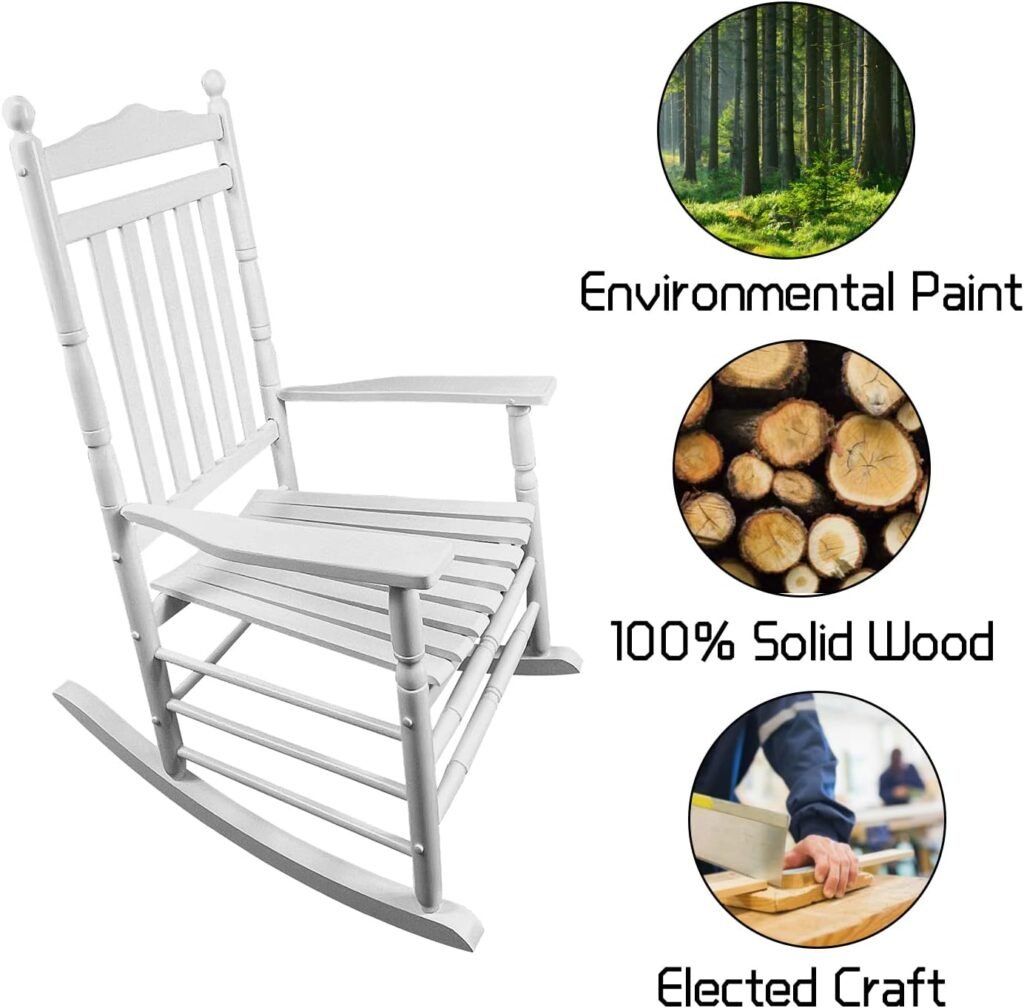 HomVent Rocking Chair Porch Rocking Chair,Wooden Rocker Chair with High Back,Rocking Chair for Indoor/Outdoor/Backyard/Garden/Balcony