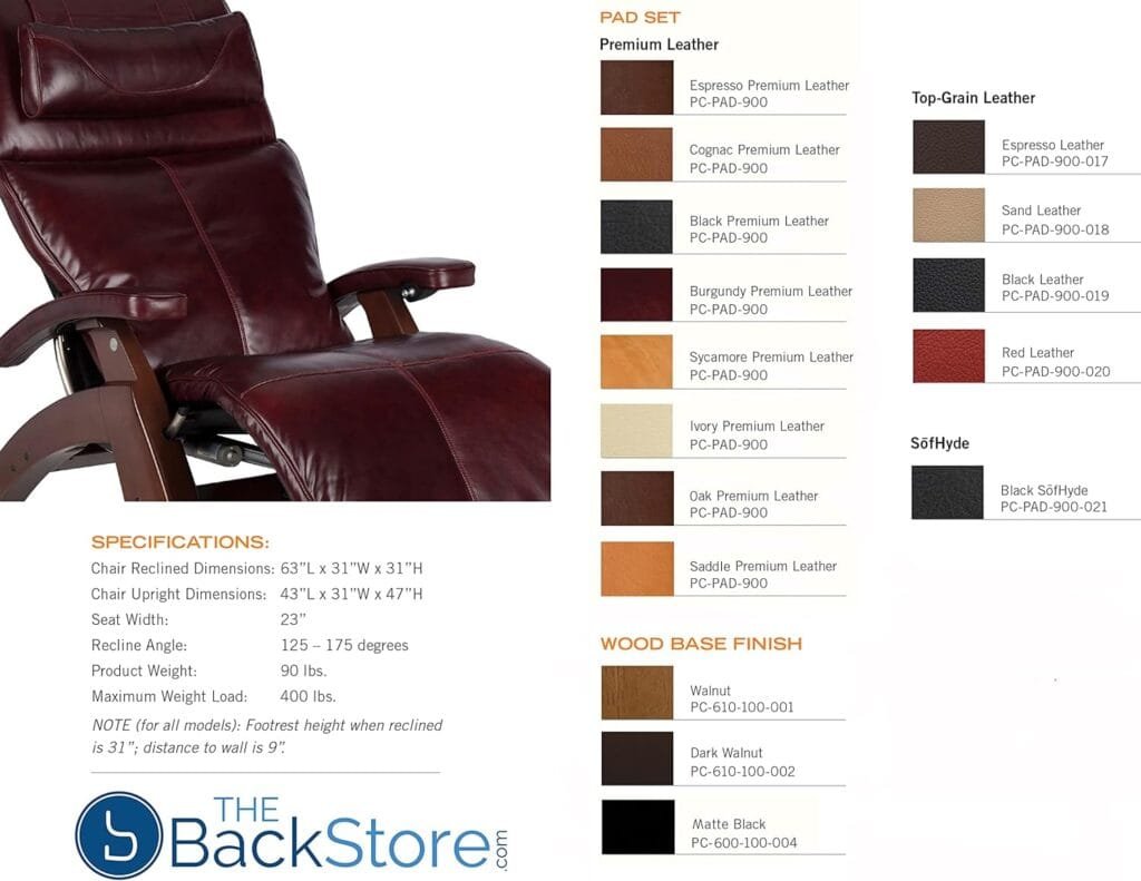 Human Touch PC-420 Live Perfect Chair Manual Walnut Zero-Gravity Recliner Fluid-Cell Cushion Memory Foam Jade Heat - Espresso Premium Leather