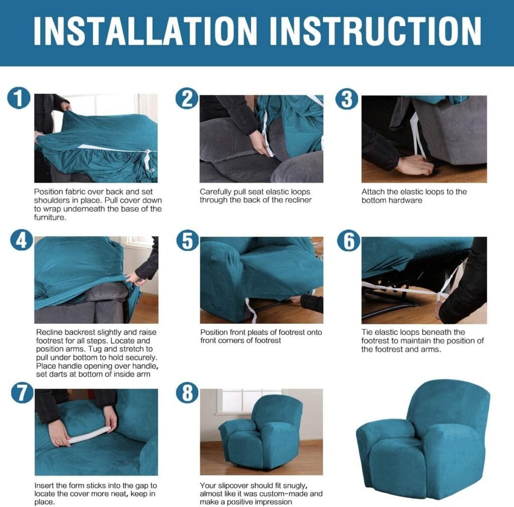 H.VERSAILTEX 1 Piece Stretch Real Super Velvet Plush Recliner Slipcovers, Recliner Chair Cover, Recliner Cover Furniture Protector Elastic Bottom, Recliner Slipcover with Side Pocket, Peacock Blue