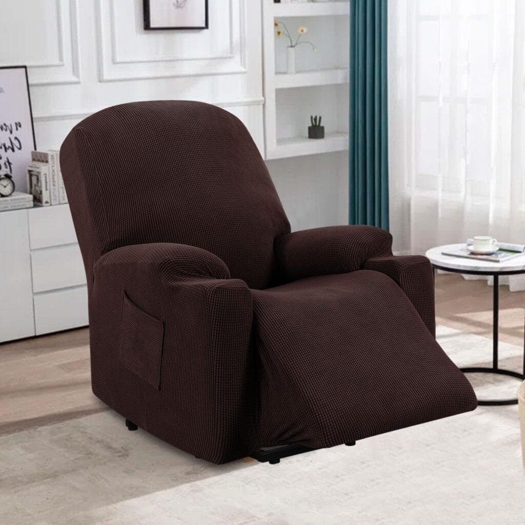 H.VERSAILTEX Stretch Couch Cover Recliner Cover Electric Power Lift Recliner Chair Cover Fitted Standard Large Power Lift Recliner with Side Pocket, Soft Thick Jacquard(Single Seat, Taupe)