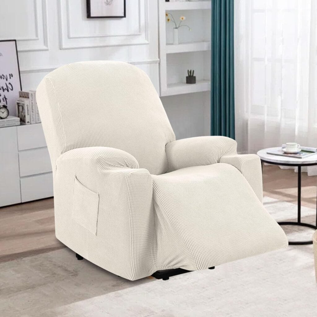 H.VERSAILTEX Stretch Couch Cover Recliner Cover Electric Power Lift Recliner Chair Cover Fitted Standard Large Power Lift Recliner with Side Pocket, Soft Thick Jacquard(Single Seat, Taupe)