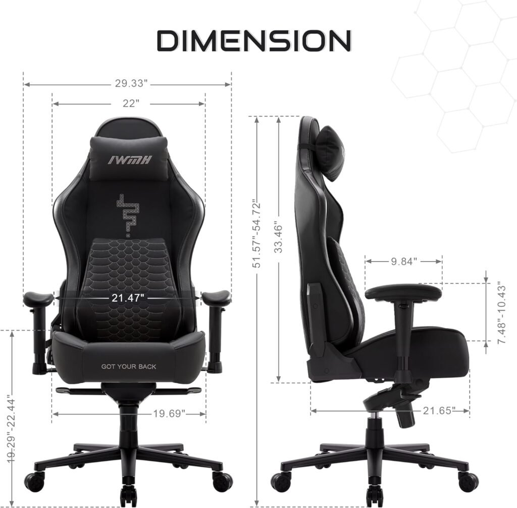 IWMH Gaming Chair Office Chair with Ergonomic Lumbar Support, High Back Executive Computer Chair, Swivel Rolling Desk Chair for Adults Teens with Headrest, 450LBS, Black