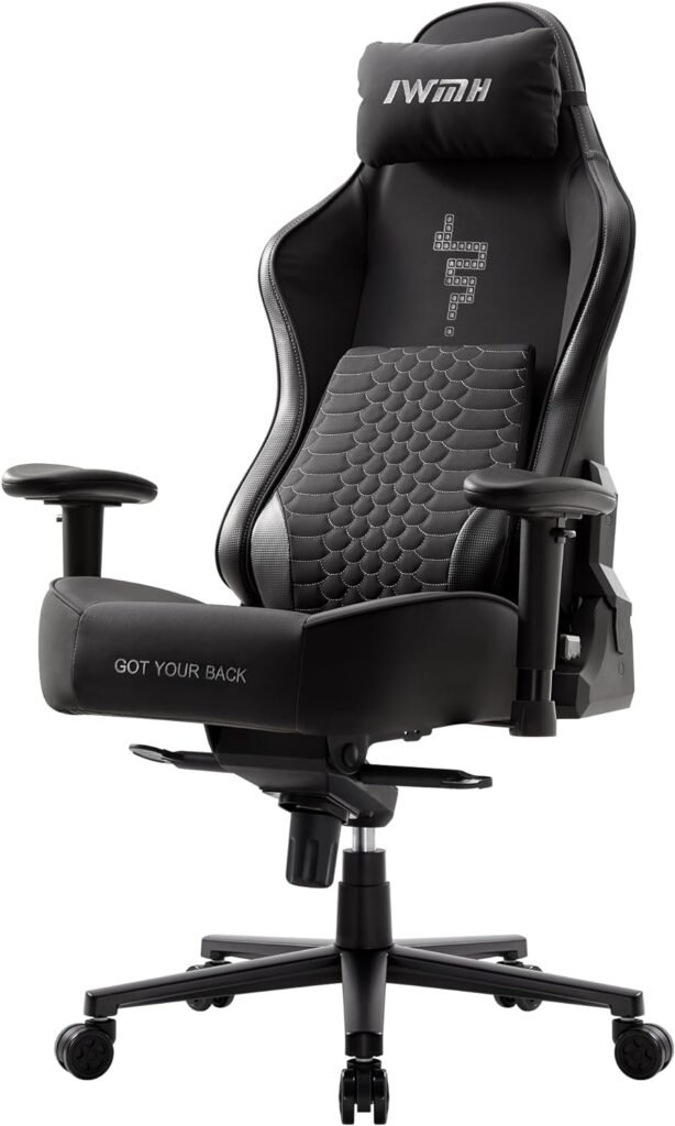 IWMH Gaming Chair Office Chair with Ergonomic Lumbar Support, High Back Executive Computer Chair, Swivel Rolling Desk Chair for Adults Teens with Headrest, 450LBS, Black