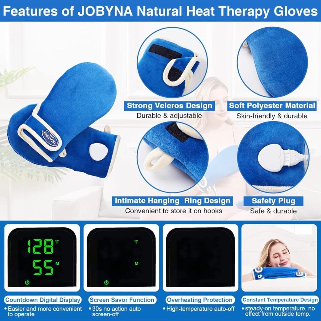 JOBYNA 2 Pack Electric Heated Gloves for Hand Pain Relief, 86-158℉ Fast Wrist/Fingers/Whole Hand Heating Pad, Auto Shut Off, Hand Warmer Ideal for Arthritis Pain Relief  Carpal Tunnel Relief