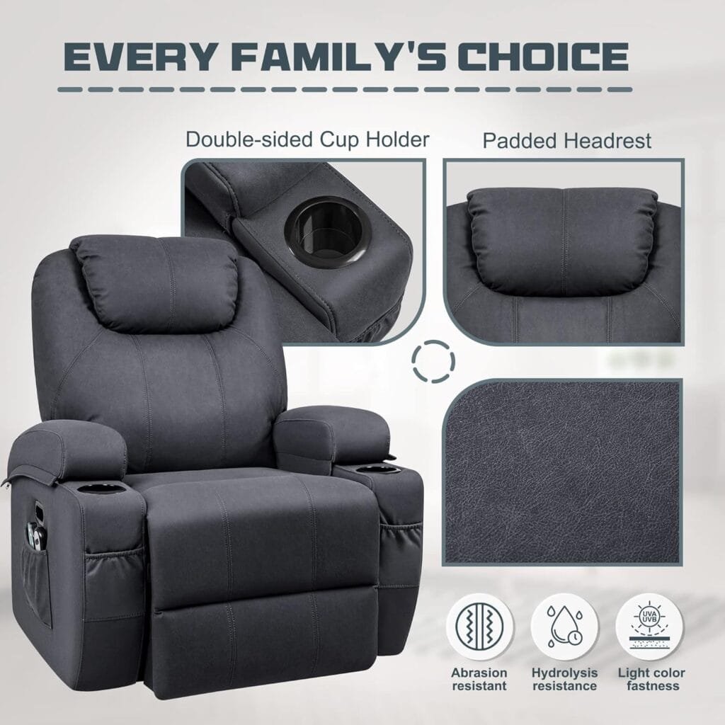 JUMMICO Power Lift Recliner Chair with Heat and Massage for Elderly Faux Leather Modern Reclining Sofa Chair with Cup Holders, Remote Control, Adjustable Furniture (Navy Blue)