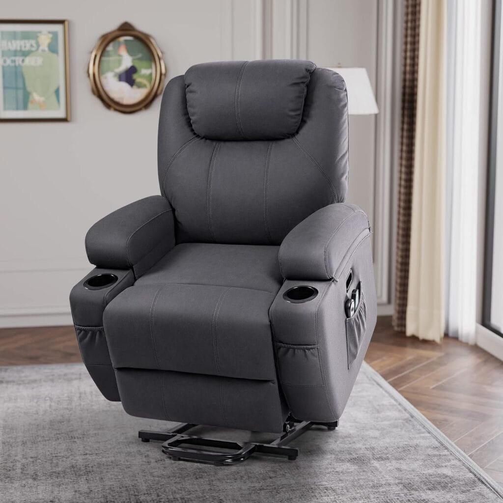 JUMMICO Power Lift Recliner Chair with Heat and Massage for Elderly Faux Leather Modern Reclining Sofa Chair with Cup Holders, Remote Control, Adjustable Furniture (Navy Blue)