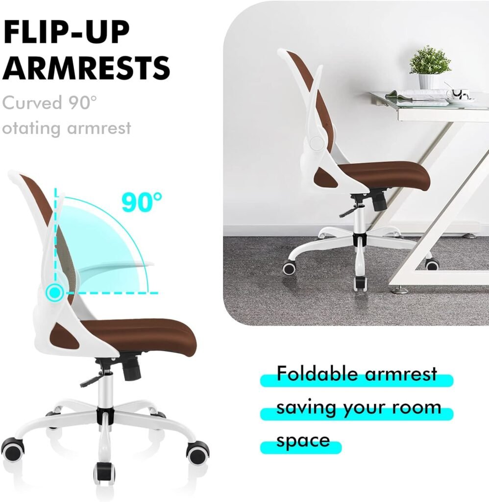 KERDOM Office Chair, Ergonomic Desk Chair, Breathable Mesh Computer Chair, Comfy Swivel Task Chair with Flip-up Armrests and Adjustable Height