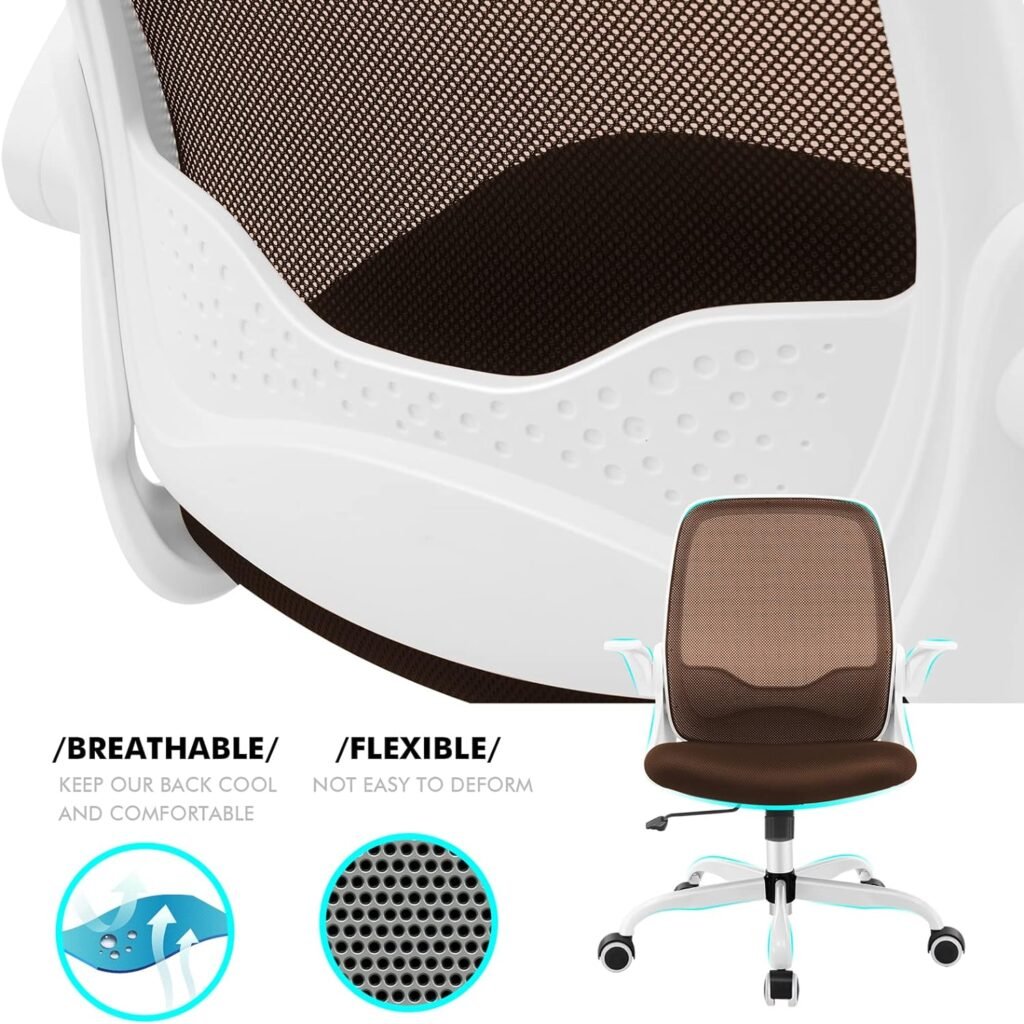 KERDOM Office Chair, Ergonomic Desk Chair, Breathable Mesh Computer Chair, Comfy Swivel Task Chair with Flip-up Armrests and Adjustable Height