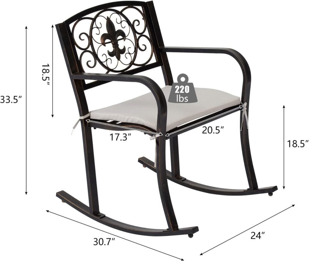 Kinsuite Patio Outdoor Rocking Chairs - 1-Seat Metal Rocking seat with Back  Armrest Rocker Chair Outdoor Bench for Porch Garden Park Yard Lawn Deck, Antique Bronze