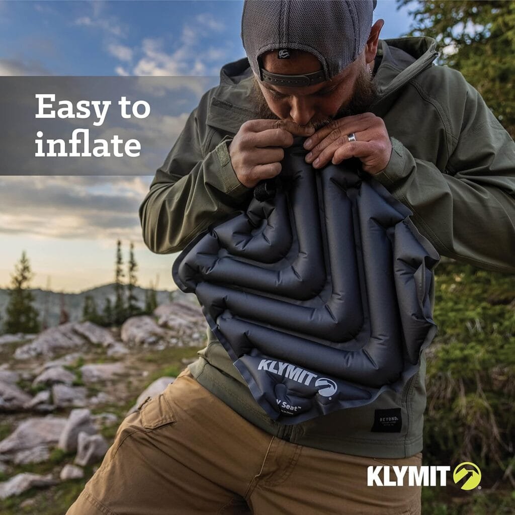 Klymit V Seat, Lightweight Inflatable Travel Cushion, Best for Camping, Bleachers, or Glassing Pad , Gray