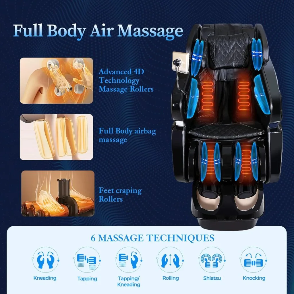 Kollecktiv 4D Massage Chair Full Body Zero Gravity SL-Track Shiatsu Massage Chair, 12 Modes, Airbag Massage, with Thai Stretching, Foot Massage, AI Control  HD Touch Screen,Shortcut Key,Body Scan