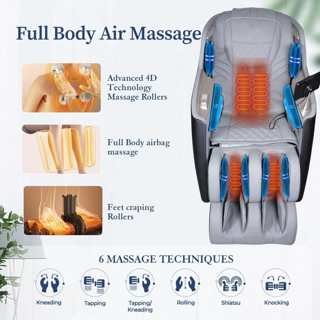 Kollecktiv 4D Massage Chair, SL Track Zero Gravity Full Body Thai Stretching with Intelligent, Electric Extendable Footrest, Foot Rollers and Heating, Body Scan, Bluetooth