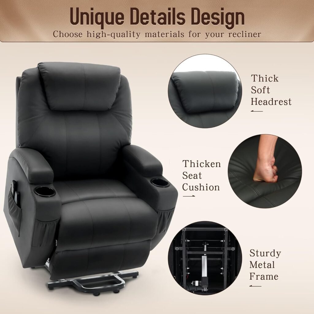 Korser Power Lift Recliner Chair for Elderly and Adults, Electric Recliner with Massage and Heating, Reclining Chair with Remote Control and Cup Holder, Faux Leather Reclining Sofa Chair