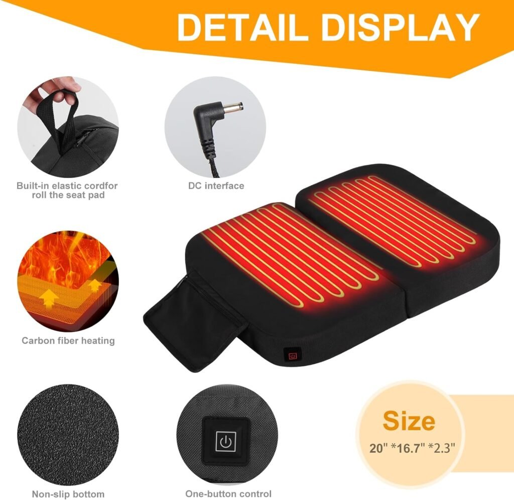 Ksheat Extra Wide Heated Seat Cushion, Foldable Heated Stadium Cushion for Bleacher，3 Levels of Heat Settings，1 Pocket，Heated Seat Pad for Camping, Stadium, Office, Park(Battery Pack Included)