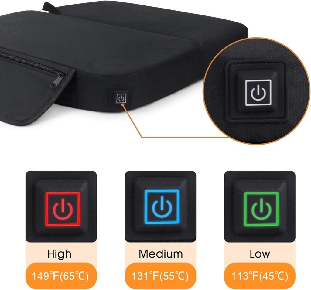 Ksheat Extra Wide Heated Seat Cushion, Foldable Heated Stadium Cushion for Bleacher，3 Levels of Heat Settings，1 Pocket，Heated Seat Pad for Camping, Stadium, Office, Park(Battery Pack Included)