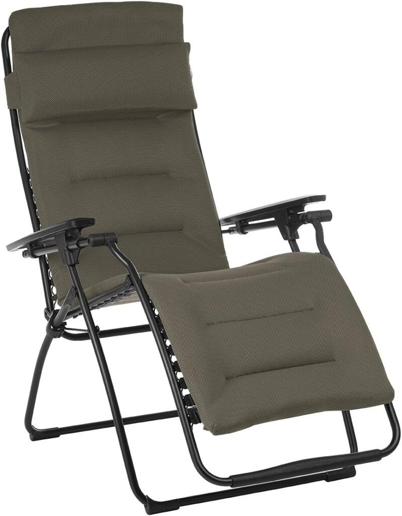 Lafuma Futura Air Comfort Zero Gravity Recliner (Taupe Grey) Padded Folding Outdoor Reclining Chair