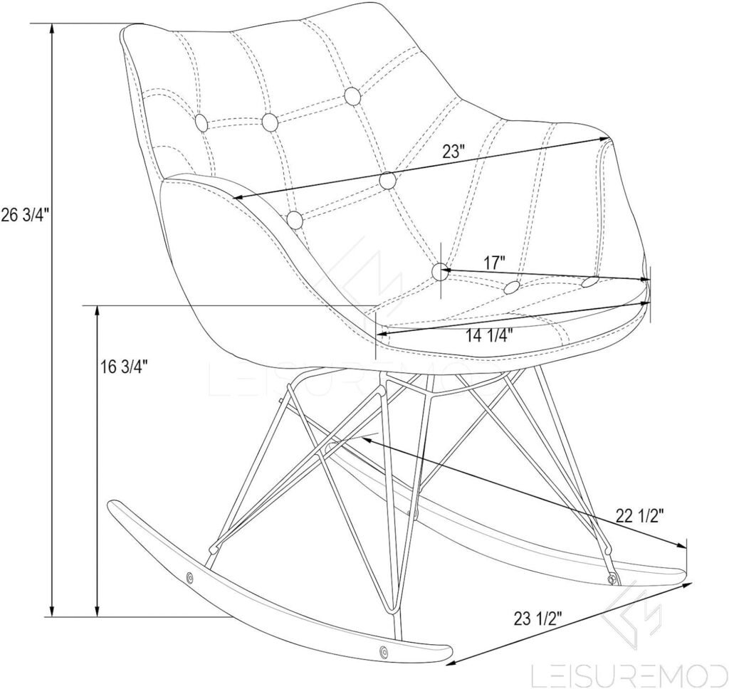 LeisureMod Willow Fabric Eiffel Base Modern Rocking Chair, Single, Grey