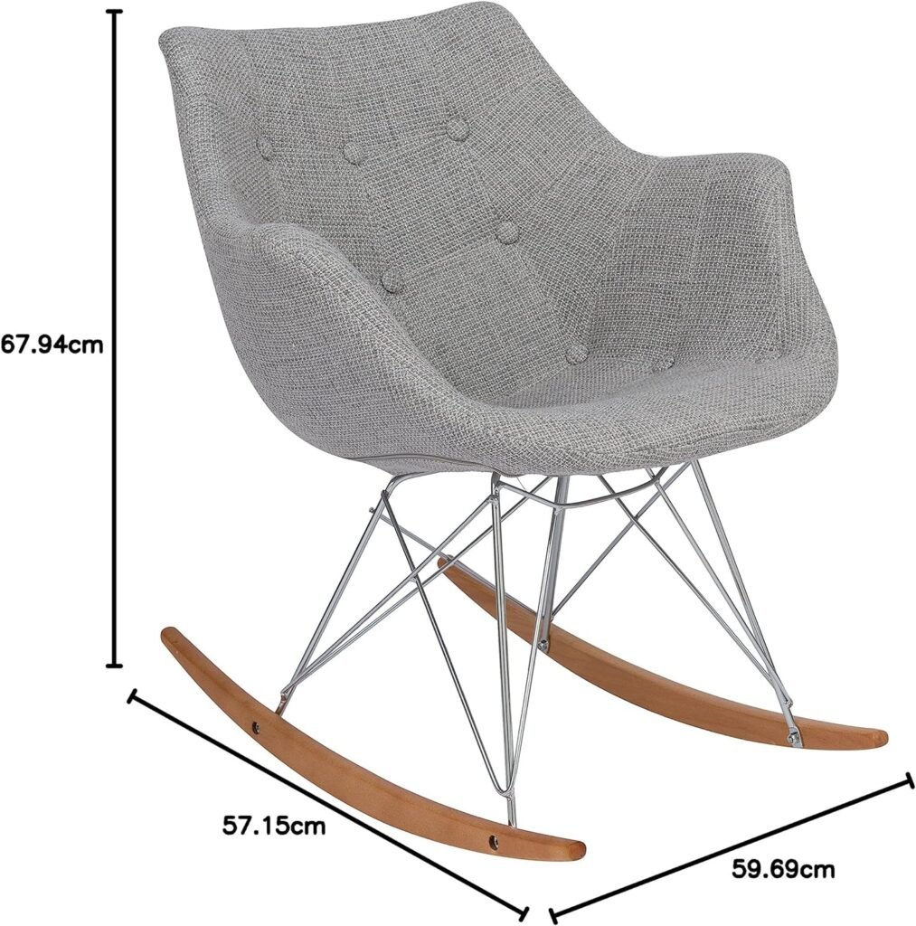 LeisureMod Willow Fabric Eiffel Base Modern Rocking Chair, Single, Grey